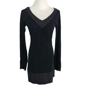 South Pole Sheath Bodycon Dress Above Knee Length V Neck Long Sleeves XS Black